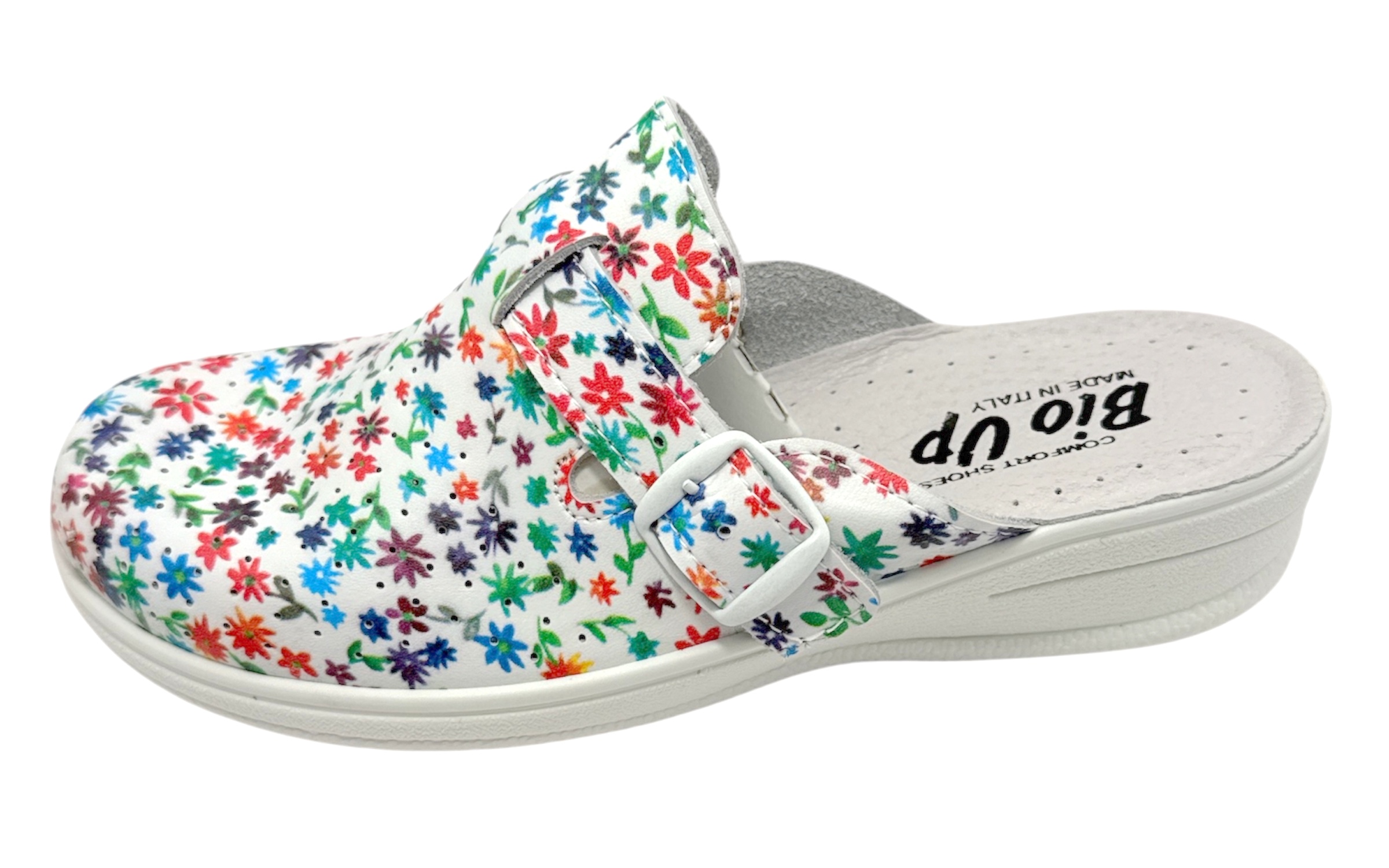 ZUECO HEBILLAS FLORES PIEL