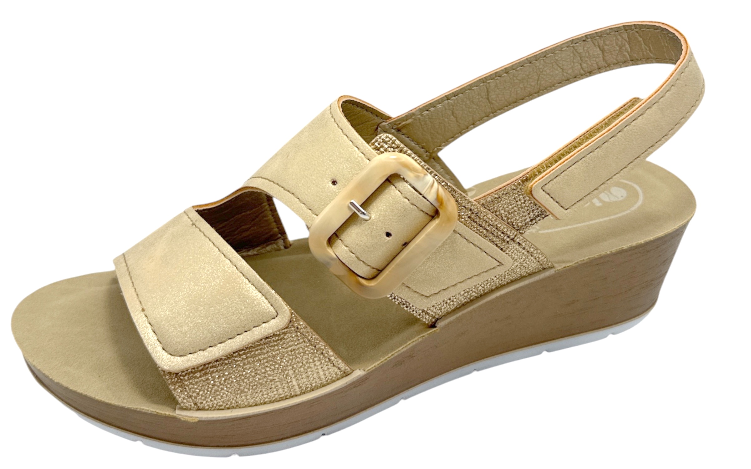 SANDALIA 2 BANDAS HEBILLON CUÑA Ref. RN000032